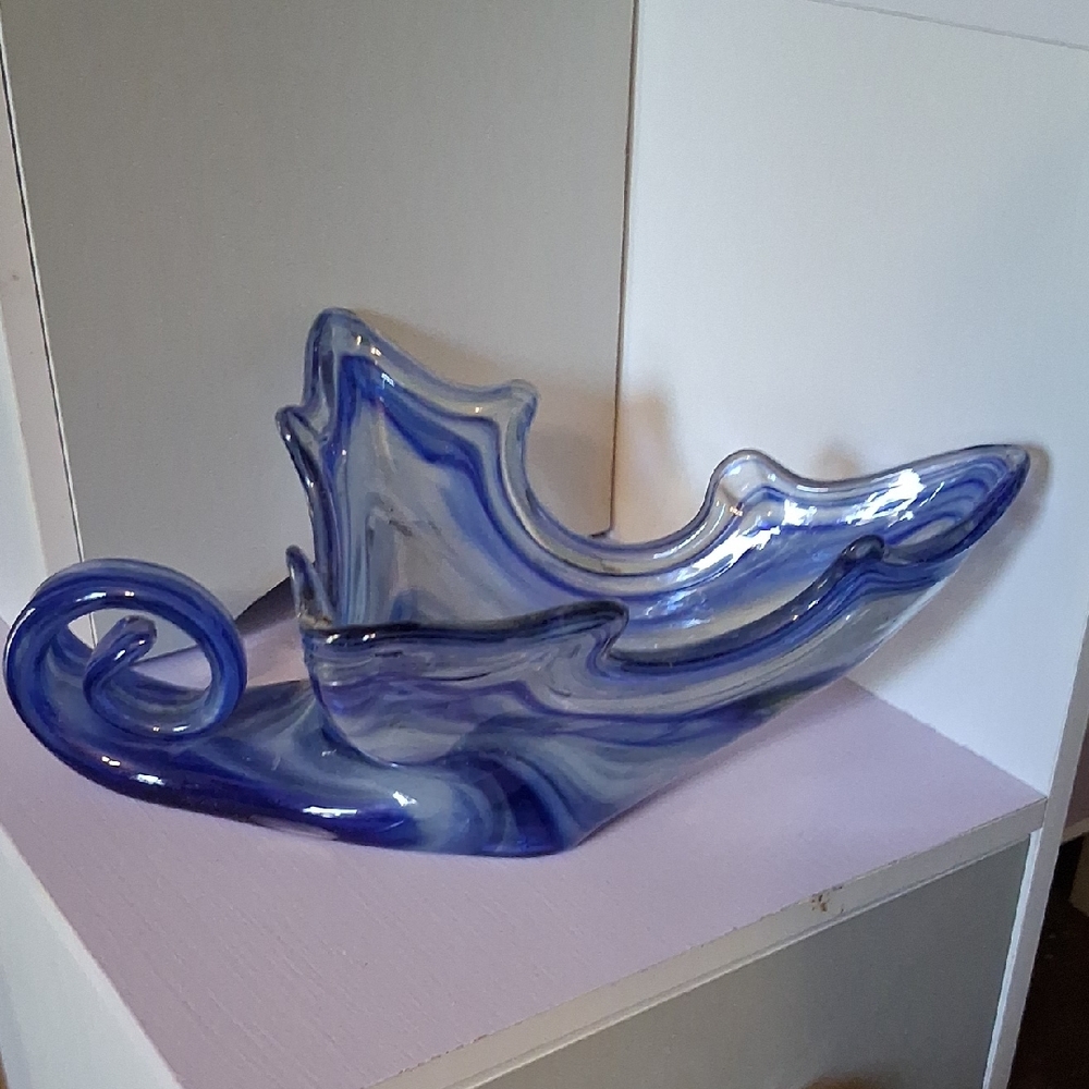Blue Swirl Glass Art Sculpture